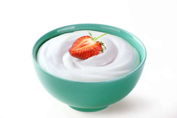 Greek Yoghurt with Strawberry Topping  in local market 